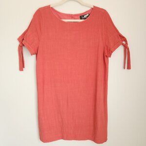 Lulu's Large Maeve Terra Cotta Button Back Shift Dress Short Sleeve Linen Blend